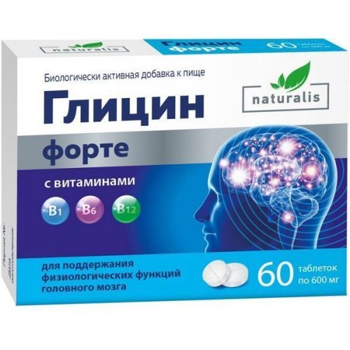 Глицин Форте таб с вит В1 В6 В12 600мг №60