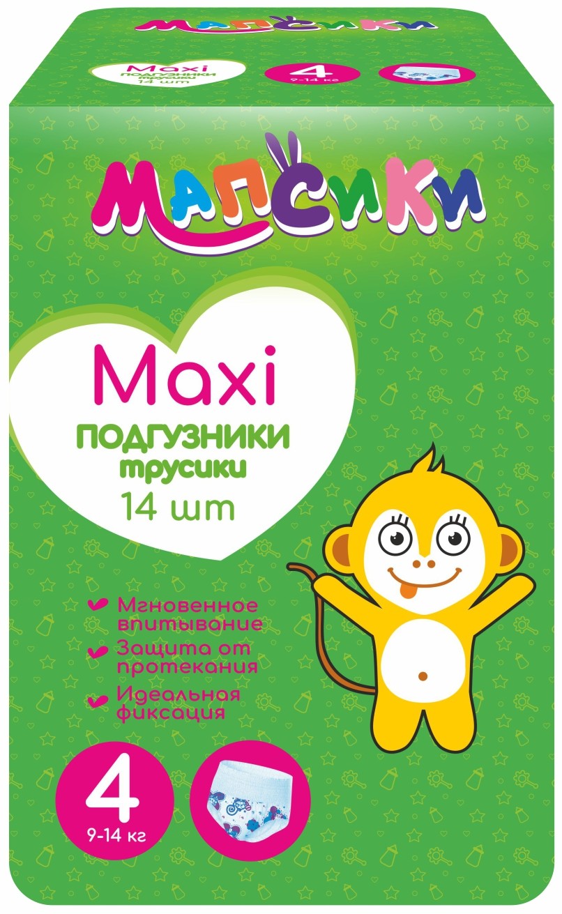 Мапсики трусики-подгузники №14 P/L 9-14кг уп