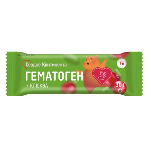Сердце Континента Гематоген д/детей с 3-х лет клюква 30г