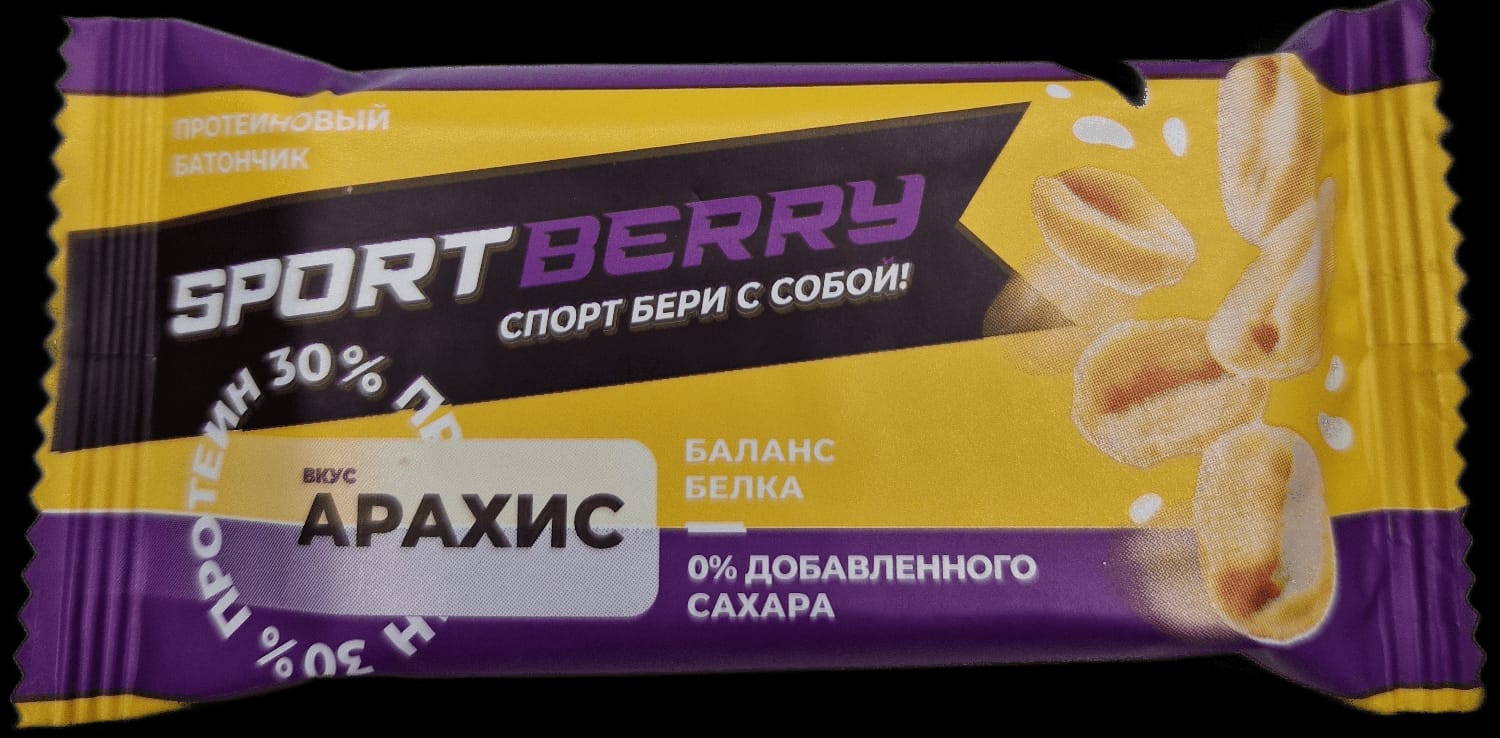 Спортберри батончик протеиновый 40г неглаз протеин 30% арахисовый